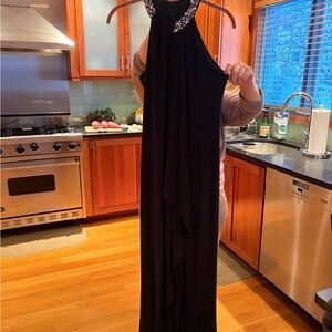 Xscape Black Maxi Dress with Embellished Neckline